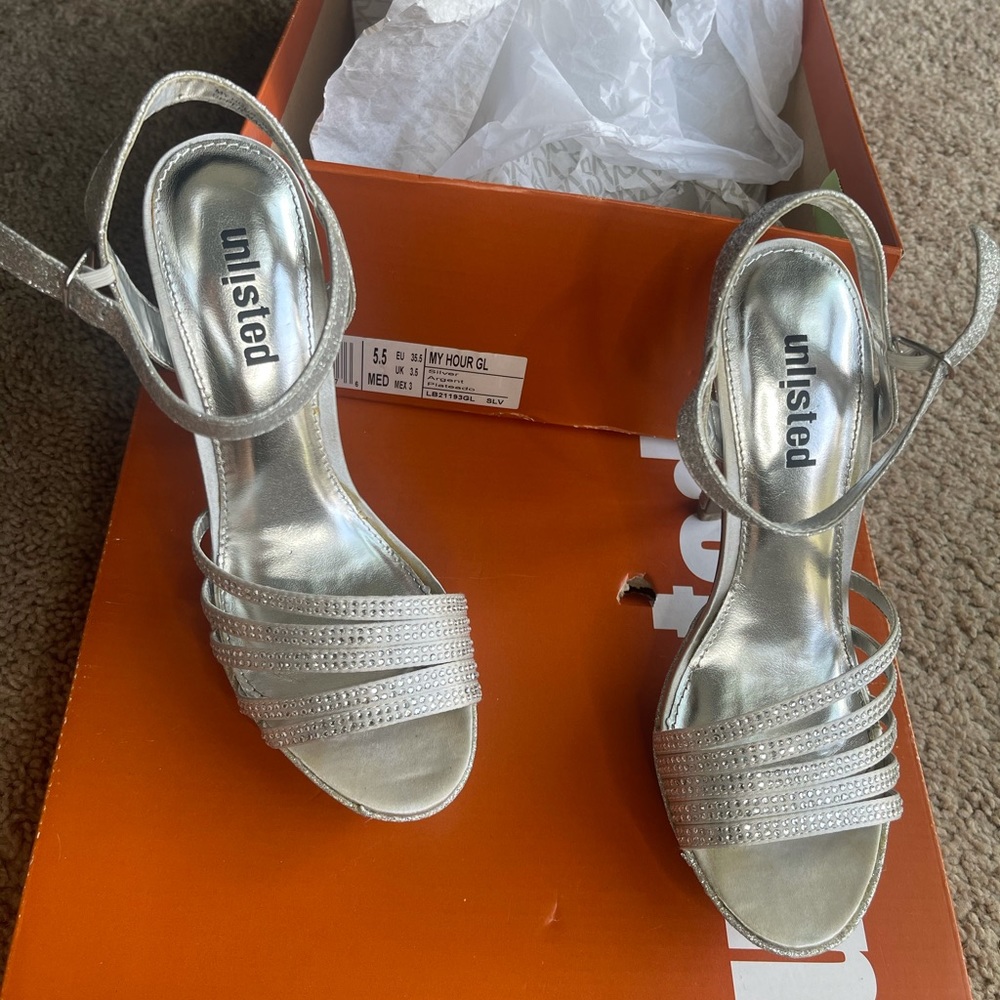 Silver  Rheinstone heels size5 1/2 used once
